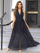 Halter Neck Tie Front Sheer Mesh Dress - Taboochic