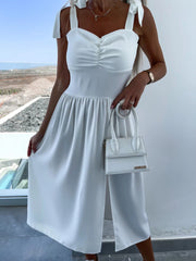 Fashion Suspenders Waist-tight Split Sleeveless Midi Dress