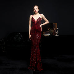 New Sequined Mermaid Evening Backless Formal Dress