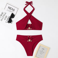 Women's Fashion Split High Waist Briefs Cross Bikini Set
