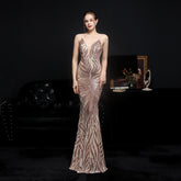 New Sequined Mermaid Evening Backless Formal Dress