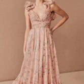 Women's Cut-out Ruffled Sleeveless Waist-controlled Hem Dress