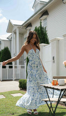 Chiffon V-neck Sleeveless Long Patchwork Strap Dress