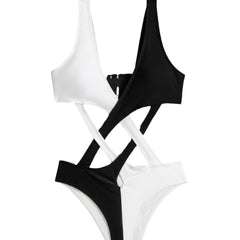 Women's Versatile Casual Color Blocking Hollow Out One Piece Swimsuit