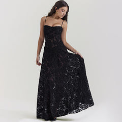 Fashion Suspender Lace Strapless Collar Elegant Evening Strap Party Dress