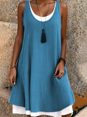 Casual Sleeveless Fake Two Pieces Baggy Tank Dress