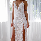 Women's Fashion Suspenders Sequined Split sleeveless Dress