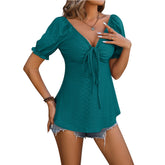 V-neck Drawstring Design Top