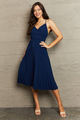Tie Back Spaghetti Strap Pleated Dress - Taboochic