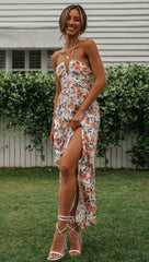 Chiffon V-neck Sleeveless Long Patchwork Strap Dress