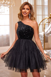 Sequin One-Shoulder Mini Dress - Taboochic
