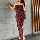 Skinny Women's Fashion Backless Split Tassel Dress