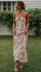 Chiffon V-neck Sleeveless Long Patchwork Strap Dress