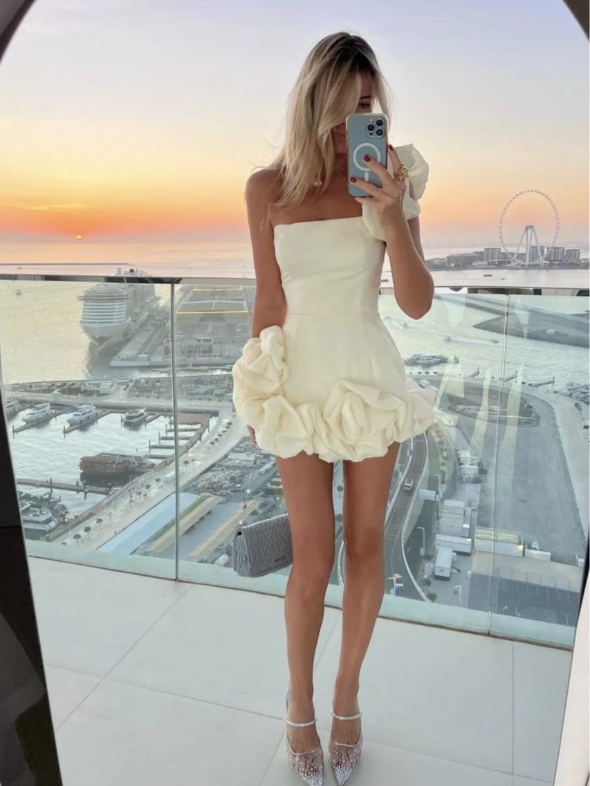 Women's Ruffled Bud Waist Mini Dress