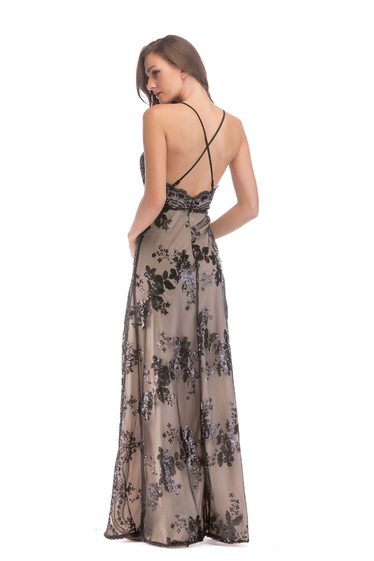 Women's Fashion Suspenders Sequined Split sleeveless Dress
