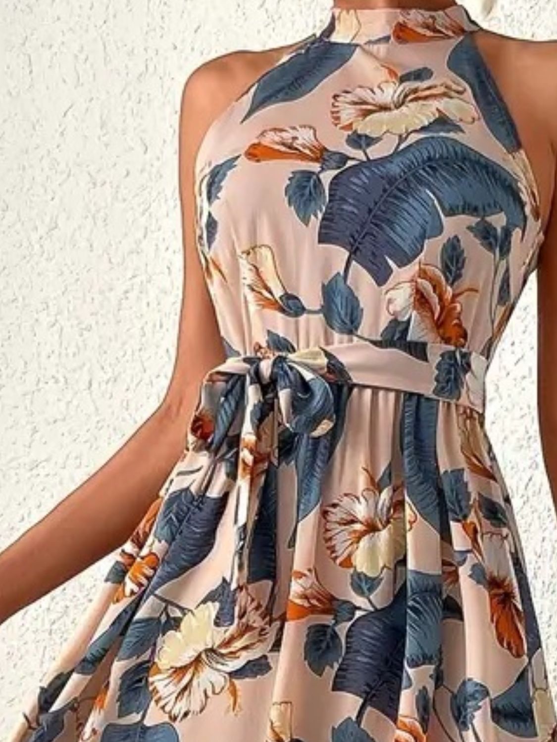 Tied Floral Sleeveless Dress - Taboochic