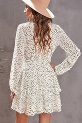 Tied Polka Dot Balloon Sleeve Layered Dress - Taboochic