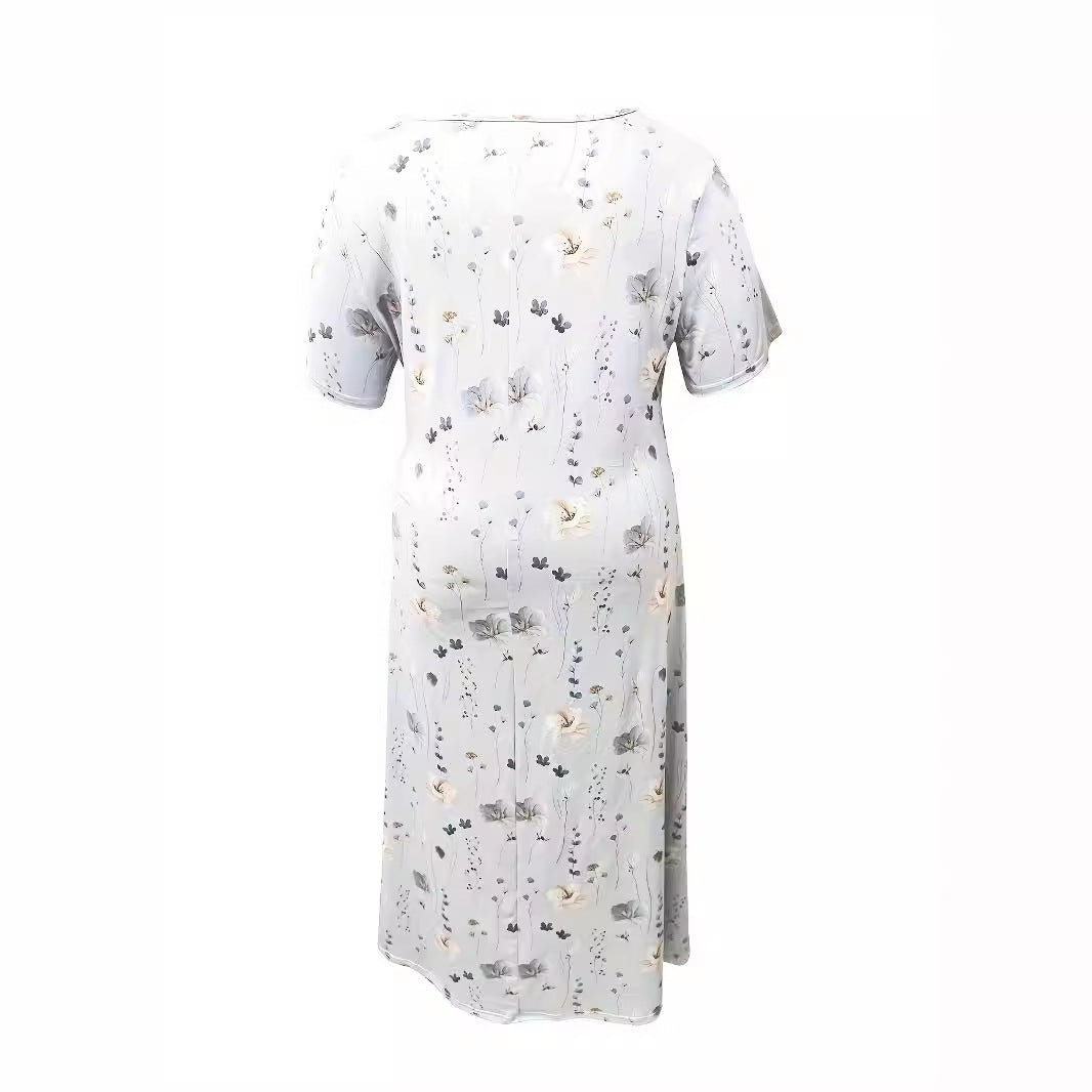 Casual Loose V-neck Printed Short Sleeve Dress