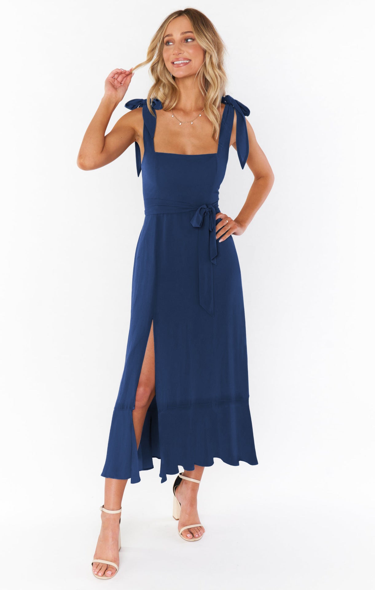 Women's Fashion Temperament Commuter Solid Color Strap Maxi Dress