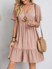Summer V-neck Loose Casual Short-sleeved Corset Mini Dress