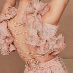Women's Cut-out Ruffled Sleeveless Waist-controlled Hem Dress