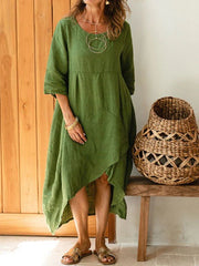 Women Neck Pocket Summer Loose Casual Maxi Dress