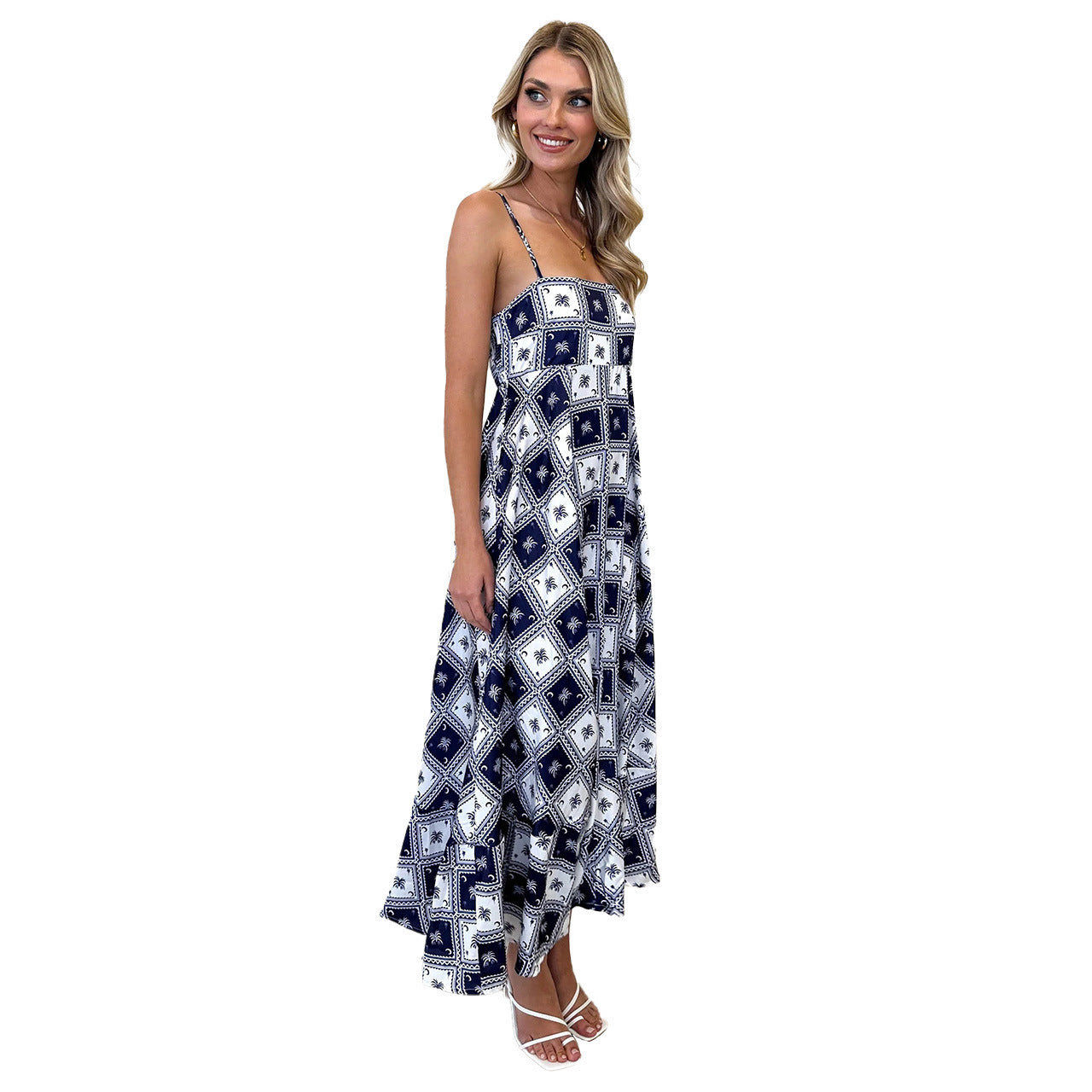 Floral Print Suspender Slim Fit Strap Maxi Dress