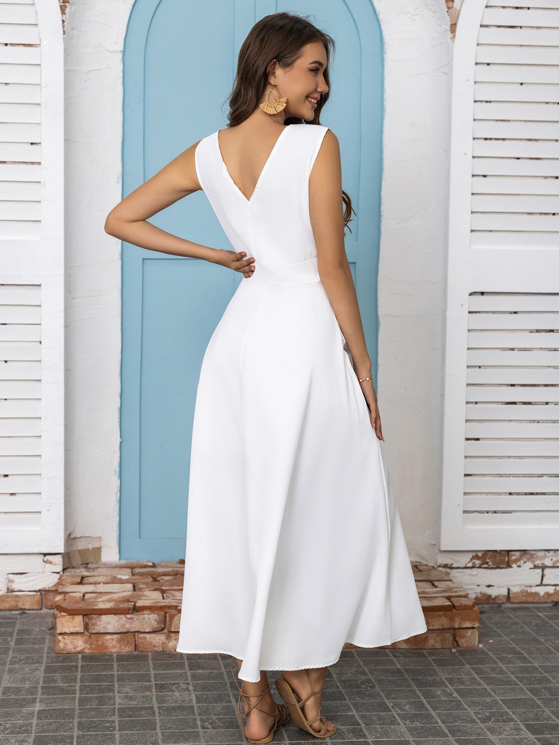 Full Size Slit V-Neck Sleeveless Midi Dress - Taboochic