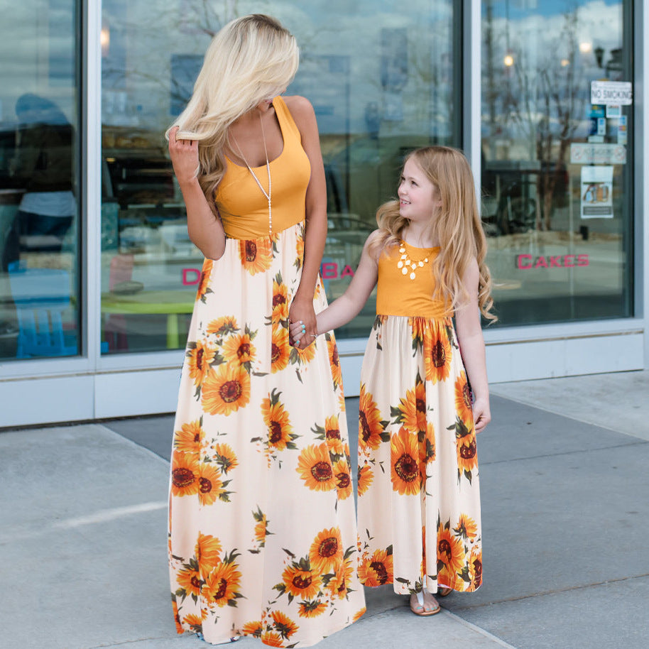 Women's Stitching Mother-daughter Matching Sleeveless Maxi Dress