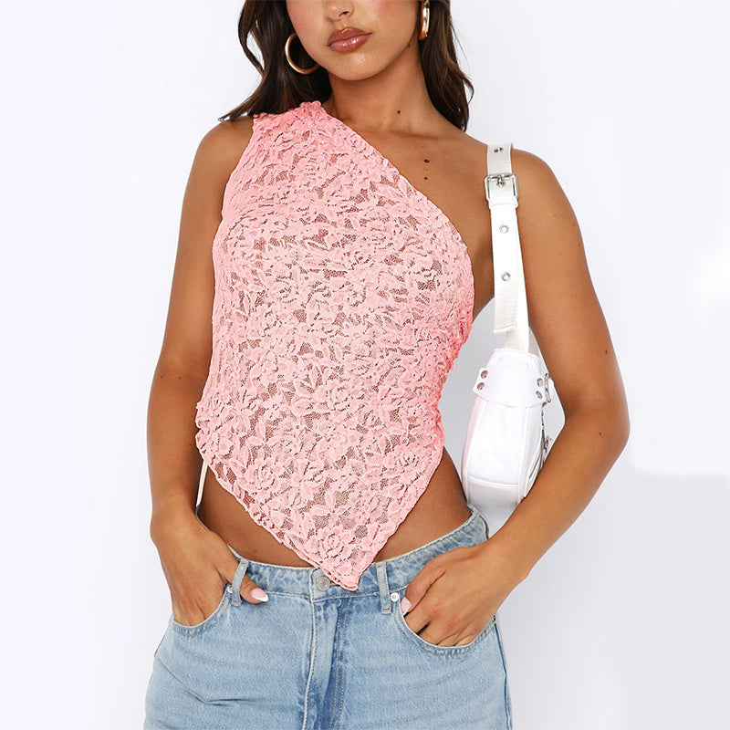 Solid Color Asymmetrical Sloped Neck Vest Top