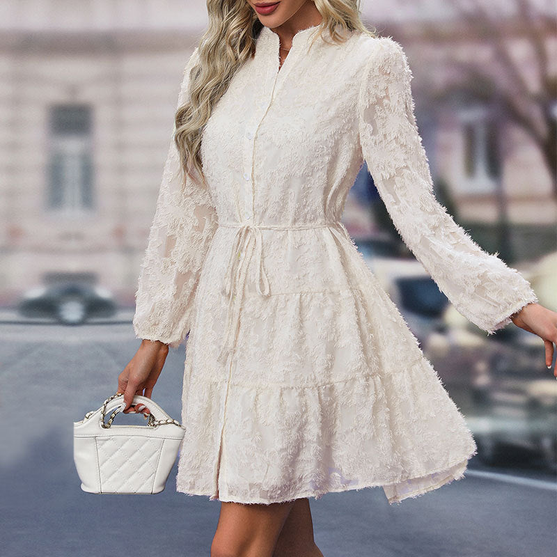 Lace Tied Long Sleeve Midi Dress