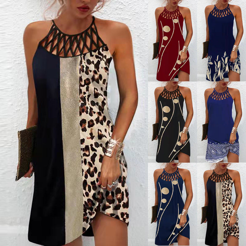 Fashion Print Casual Halterneck Party Dress