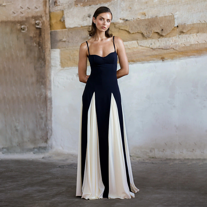 Women's Fashion Color Contrast Sling Strap Dress