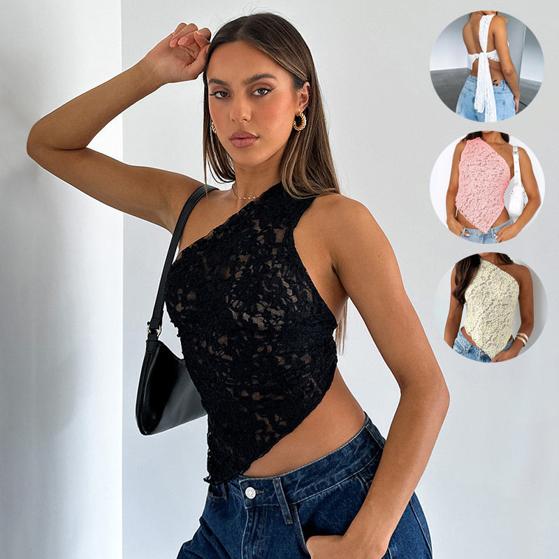 Solid Color Asymmetrical Sloped Neck Vest Top