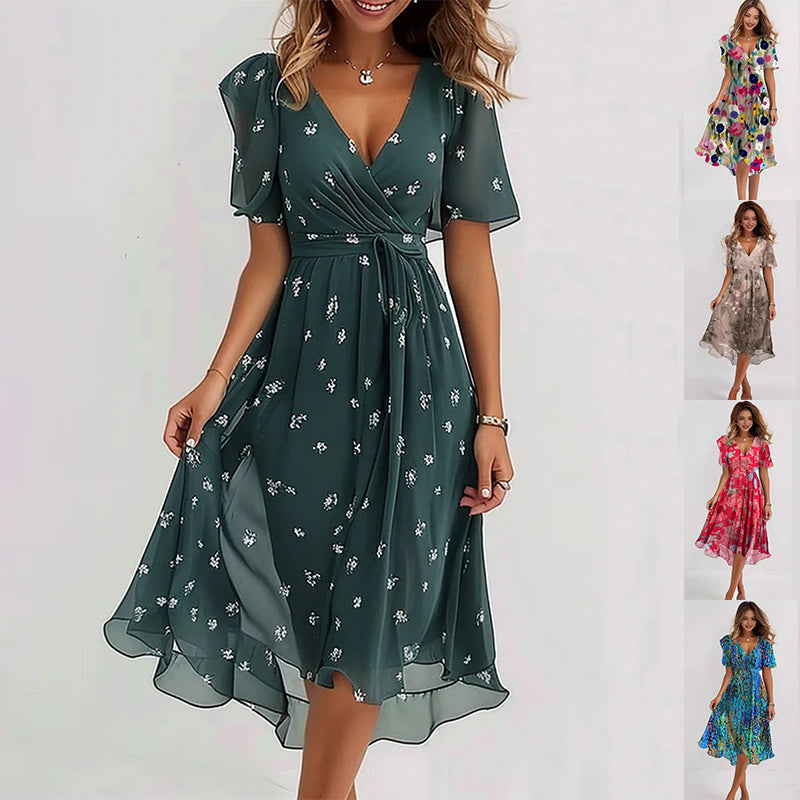 Chiffon Printed Short Sleeve Dress