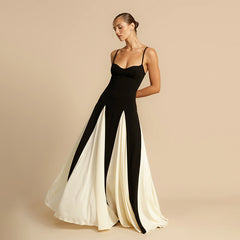 Women's Fashion Color Contrast Sling Strap Dress