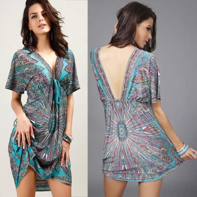 Boho Tribal Short Sleeve Mini Dress