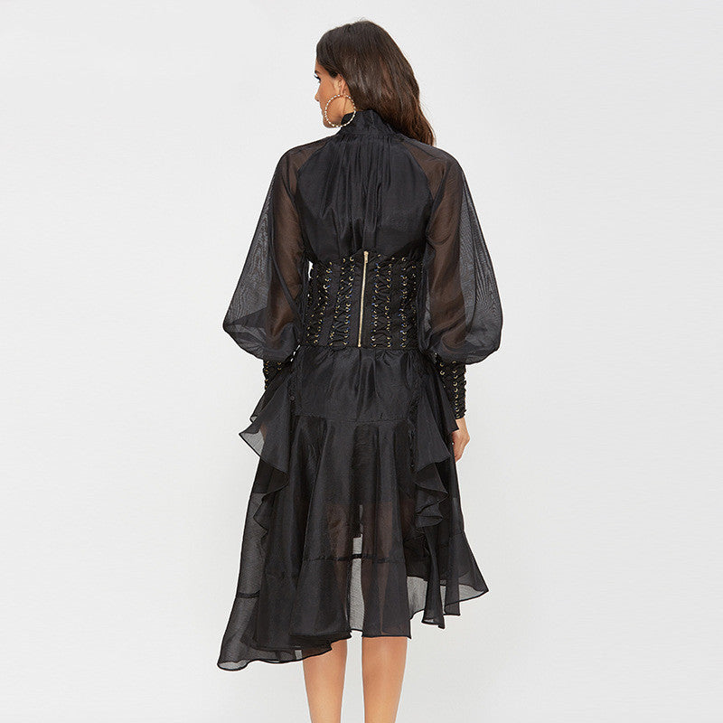 Women Flower Printed Long Sleeve Party Dress