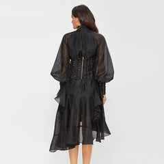 Women Flower Printed Long Sleeve Party Dress