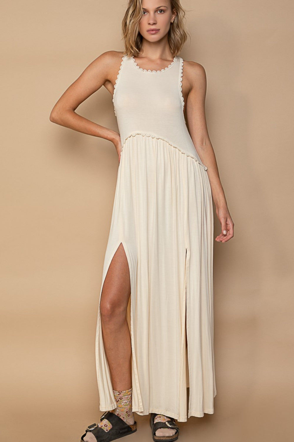 POL Sleeveless Back Zipper Front Slit Maxi Dress - Taboochic