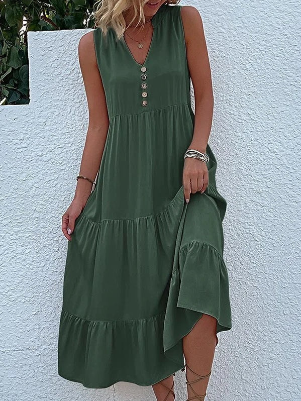 Cross Border Women's Button Sleeveless Dress