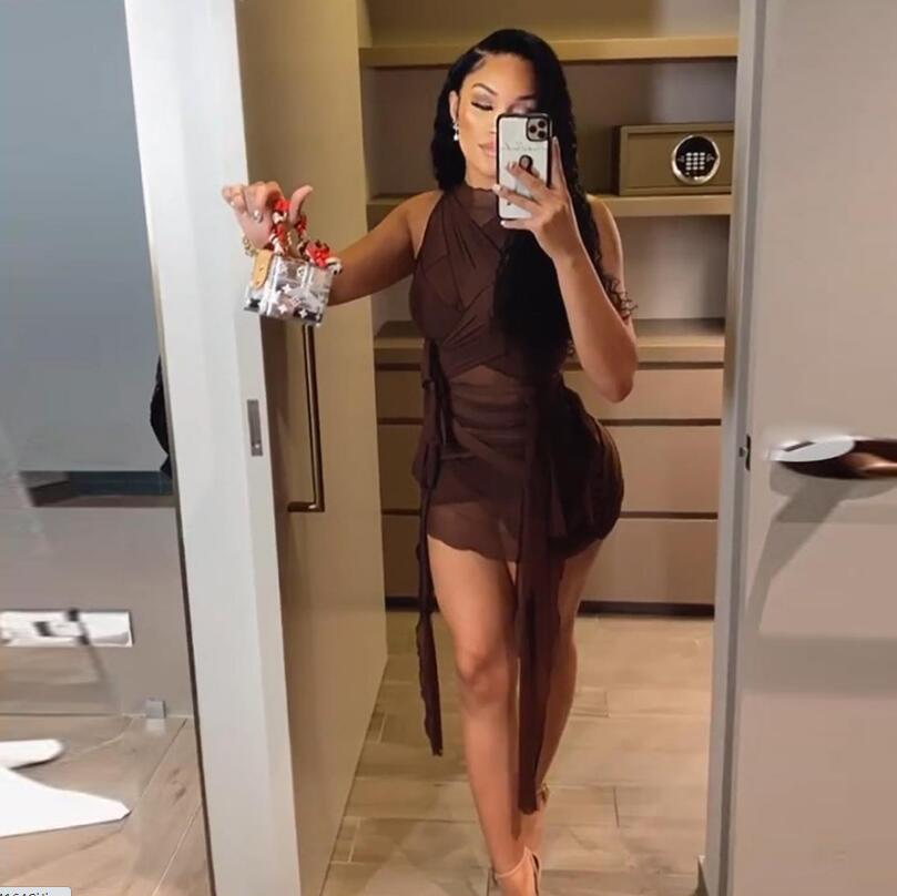 Kliou Ribbons Mesh See Through Bodycon Party Clubwear Mini Dress