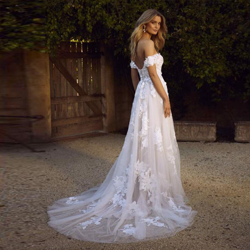 Off The Shoulder Appliques A-Line  Princess Wedding Gown Bridal Dress