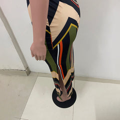 Colorful Striped Print Side Slit Maxi Dress