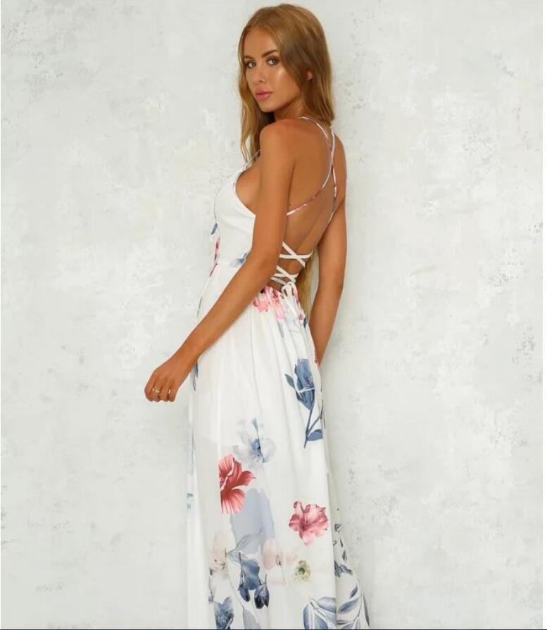 European And American Style Printed Backless Strap Dress