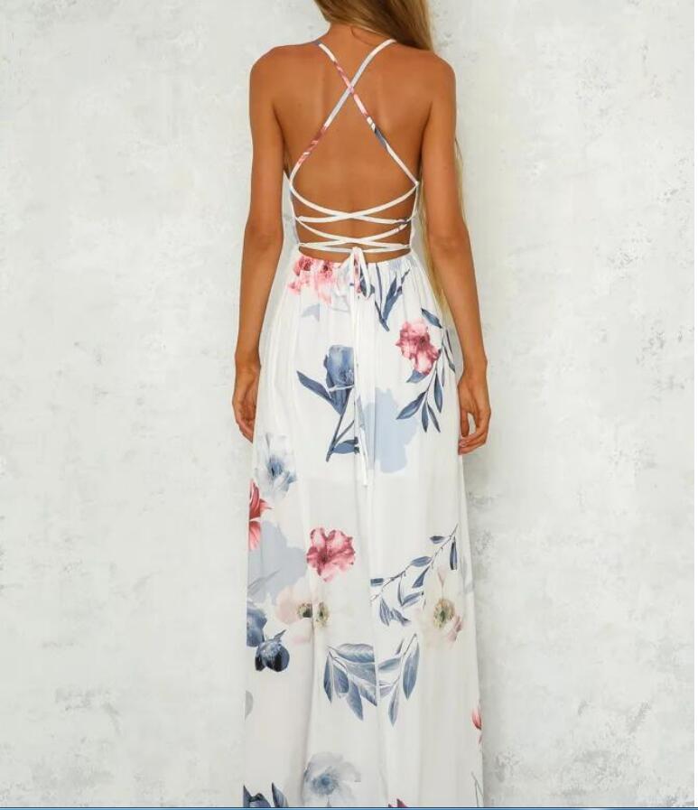 European And American Style Printed Backless Strap Dress