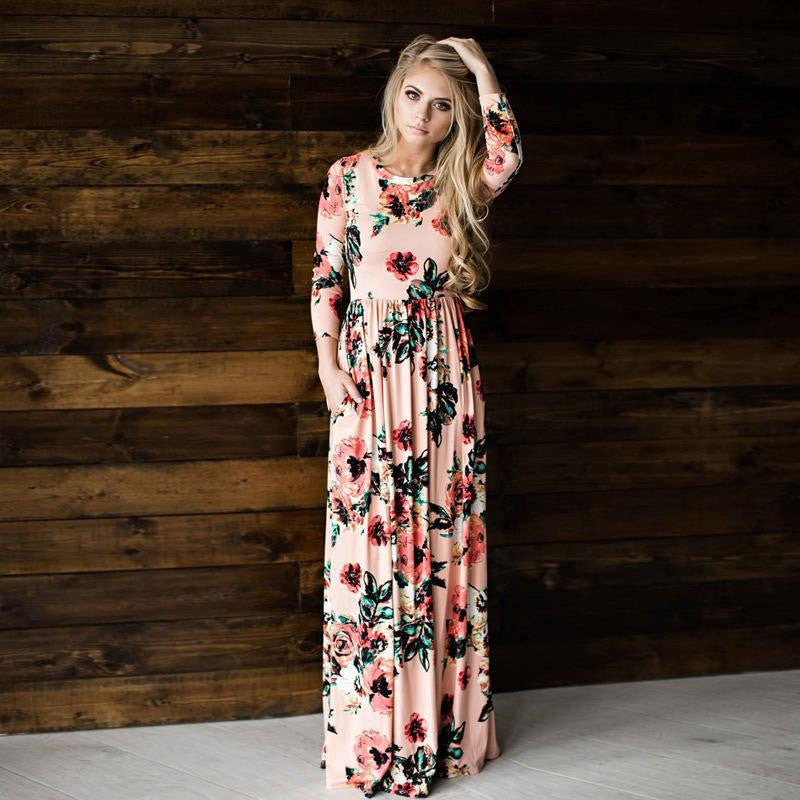 Fashion Dresses Women Printed Party Gown Long Sleeve Dress
