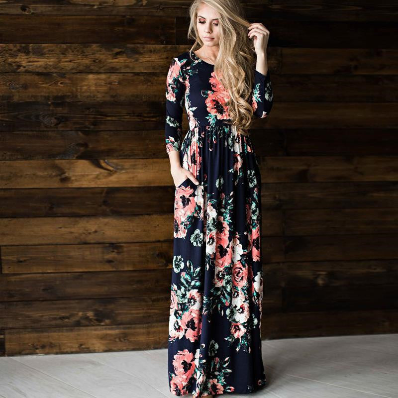 Fashion Dresses Women Printed Party Gown Long Sleeve Dress