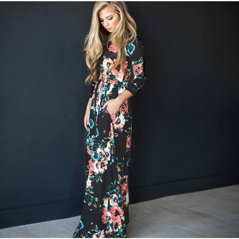 Fashion Dresses Women Printed Party Gown Long Sleeve Dress