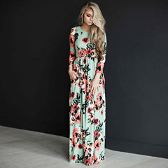 Fashion Dresses Women Printed Party Gown Long Sleeve Dress